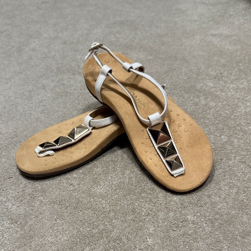 Vionic White Sandals with Gold Accents